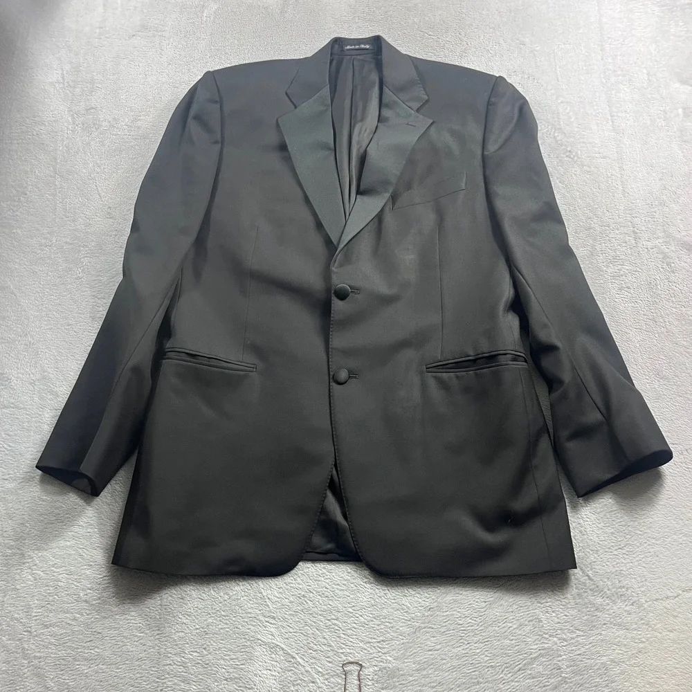 Canali Mens Black Pure Wool Tuxedo Jacket Blazer Made in Italy‎ Size 52R 42R